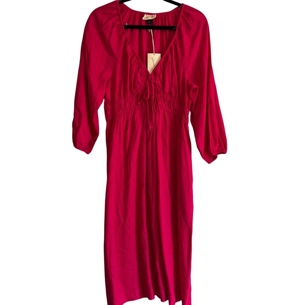 Universal Thread Women's Pink Tie-Front Puff Sleeve Midi Dress - Medium - NWT